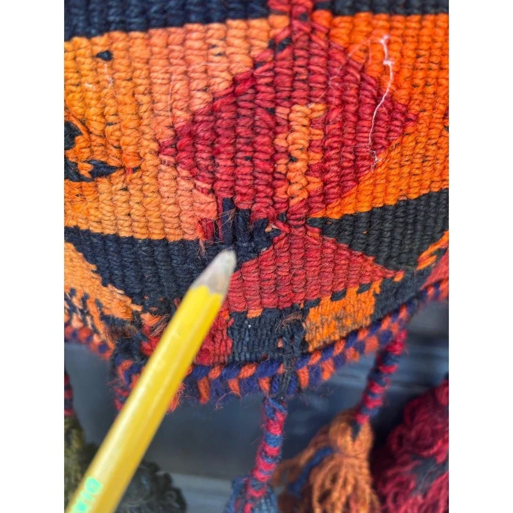 Vintage‎ Handwoven Wool Kilim Wall Hanging Tribal Tassel Tapestry Red Orange